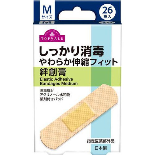 しっかり消毒 やわらか伸縮フィット絆創膏 Mサイズ 26枚 トップバリュ