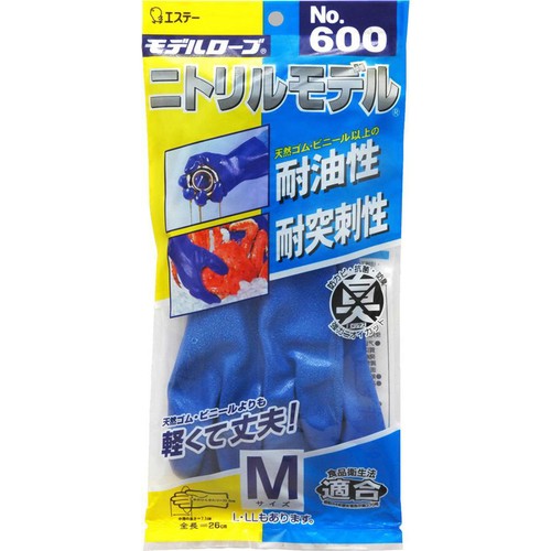 エステー No.600 ニトリルモデル手袋 裏メリヤス ブルー Mサイズ 一双