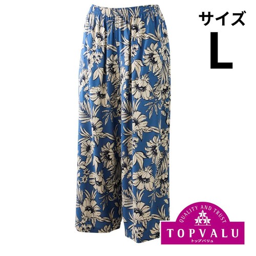 ゆるーむ9分丈パンツ フラワー 婦人 ブルー L トップバリュ