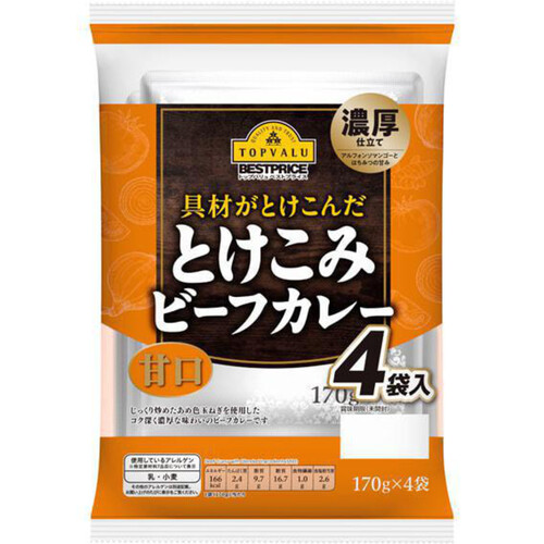 とけこみビーフカレー甘口 １70gx4袋 トップバリュベストプライス