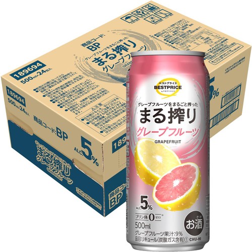 まる搾りグレープフルーツ 1ケース 500ml x 24本 トップバリュベストプライス