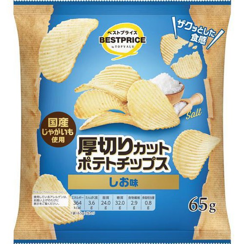 厚切りカットポテトチップスしお味 65g トップバリュベストプライス