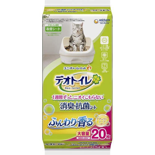 【ペット用】 ユニ・チャーム デオトイレ ふんわり香る消臭・抗菌シート ナチュラルソープの香り 20枚