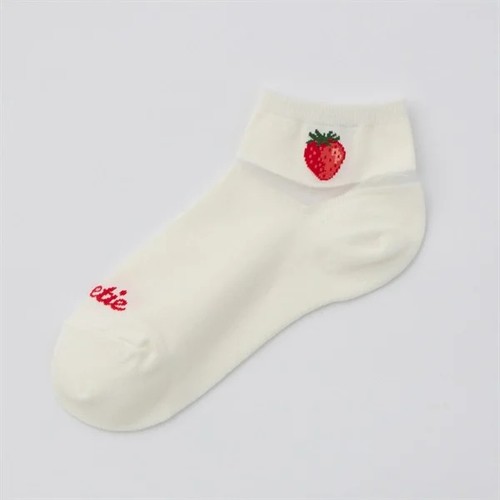 3足よりどり イチゴ柄 ワンポイントシアー ショート丈ソックス シロ19