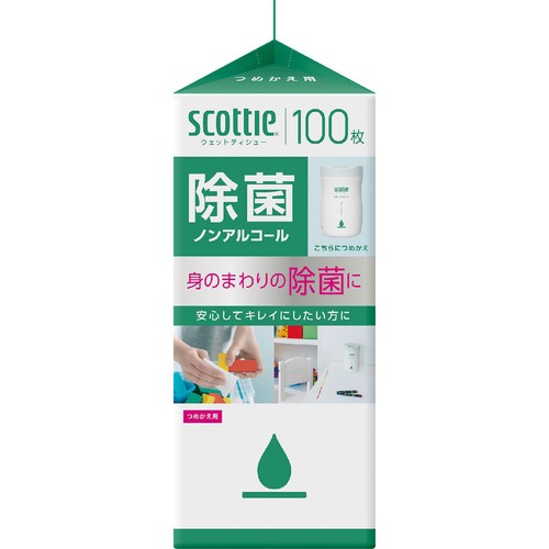 日本製紙クレシア スコッティ ウェットティシュー 除菌ノンアルコール ボトル つめかえ用 100枚