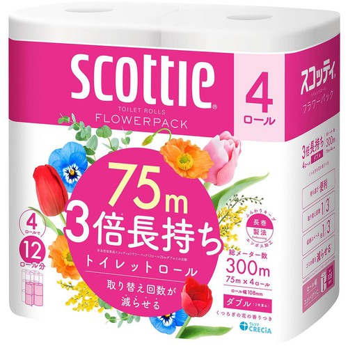 日本製紙クレシア スコッティフラワー3倍長持ちトイレットダブル 75m x 4ロール
