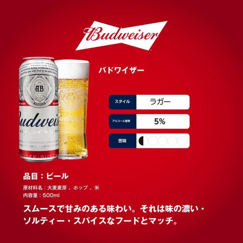 【5%】 AB InBev バドワイザー 500ml x 6本
