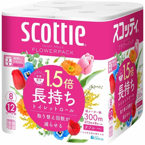 日本製紙クレシア スコッティフラワー 1.5倍長持ち トイレットロール ダブル 37.5m x 8ロール