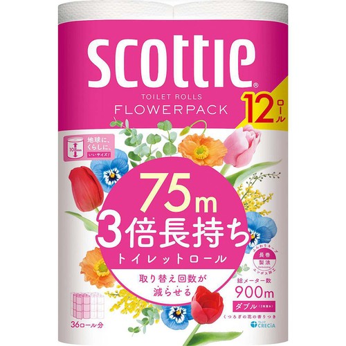 日本製紙クレシア スコッティフラワー3倍長持ちダブル12ロール 75m x 12ロール