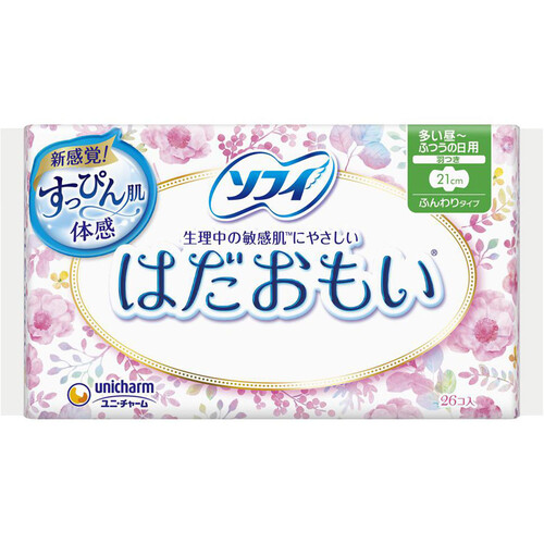 ユニ・チャーム ソフィ はだおもい 多い昼〜ふつうの日用 羽つき 21cm 26枚