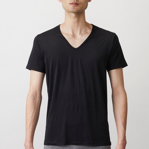 PEACE FIT SilkyFact 紳士 半袖Vネックシャツ Mクロ トップバリュ