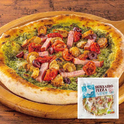 デルソーレ HOKKAIDO PIZZA 噴火湾産ベビーホタテとホエー豚ベーコンのバジルピザ【冷凍】 342g 1枚