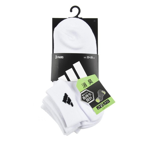 アディダス adidas DEO 消臭 スニーカー丈 3足組 ソックス シロ 23-25cm