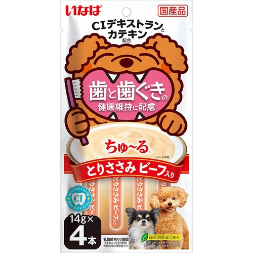 【ペット用】 いなばペットフード ちゅーる 歯と歯ぐきの健康維持に配慮 とりささみ ビーフ入り 14g x 4本