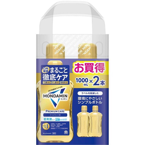 アース製薬 モンダミン プレミアムケア ゴールドミント味 1000mL x 2本