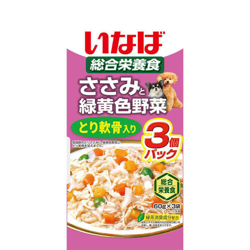 【ペット用】 いなば 総合栄養食 ささみと緑黄色野菜 とり軟骨入り 60g x 3袋