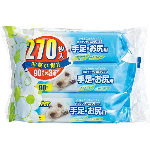 【ペット用】 アース・ペット ジョイペット ウエットティッシュ 手足・お尻用 90枚 x 3個パック