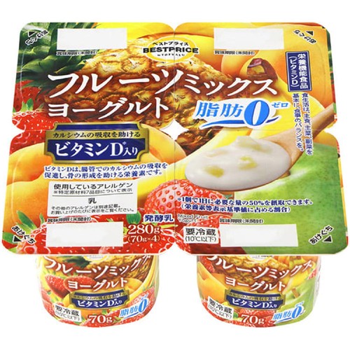 フルーツミックスヨーグルト 脂肪ゼロ 70g x 4個 トップバリュ
