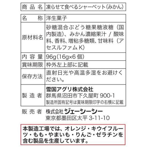ジェーシーシー 凍らせて食べるシャーベット みかん  6個入