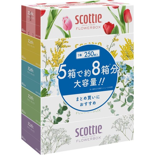 日本製紙クレシア スコッティフラワーティッシュ 250組 x 5個
