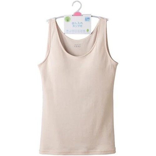 PEACE FIT(ピースフィット) COOL コットン 出し入れできるカップ付 タンクトップ 婦人 ベージュ M トップバリュ