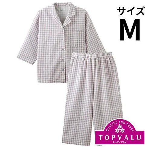 PEACE FIT(ピースフィット) さらっと快適 サッカーパジャマ チェック柄 婦人 ライトパープル M トップバリュ