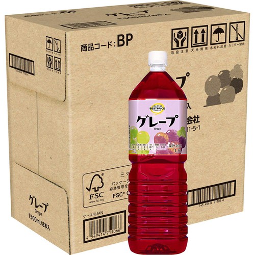 グレープ 1ケース 1500ml x 8本 トップバリュベストプライス