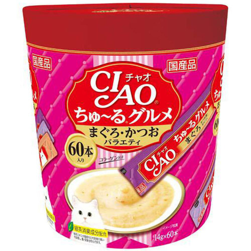 【ペット用】 いなば 【国産】CIAOちゅ〜るグルメ まぐろ・かつおバラエティ 14g x 60本