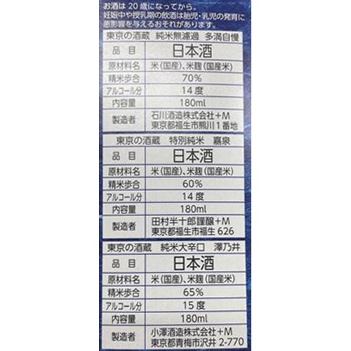 【東京都】 東京の酒蔵 3蔵飲み比べセット 180ml x 3本入