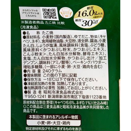 からだシフト 糖質コントロール 大玉たこ焼き8個【冷凍】 240g