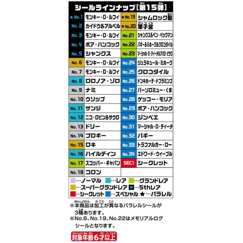バンダイ にふぉるめーしょん ワンピース 大海賊シールウエハース LOG.15 1枚入