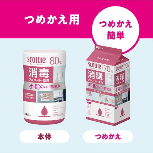 日本製紙クレシア スコッティ ウェットティシュー 消毒 ボトル つめかえ用 70枚