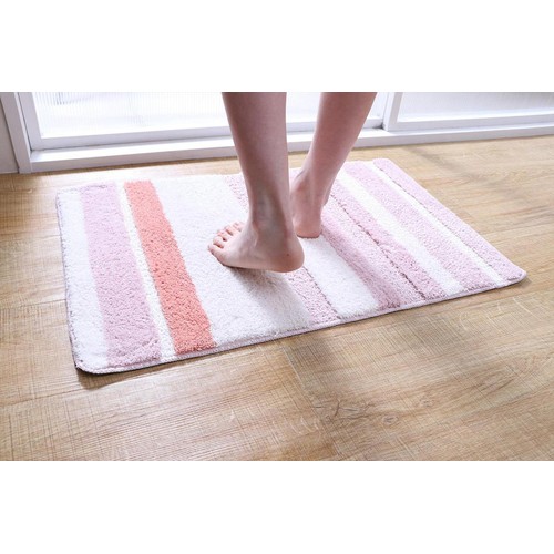 バスマット ふわっとストライプ 50 x 75cm ピンク
