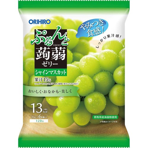オリヒロ ぷるんと蒟蒻ゼリー パウチ シャインマスカット 6個入 Green