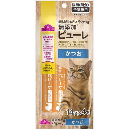 【ペット用】 素材きわだつやみつき無添加 キャットピューレ かつお 14g x 4本 トップバリュ