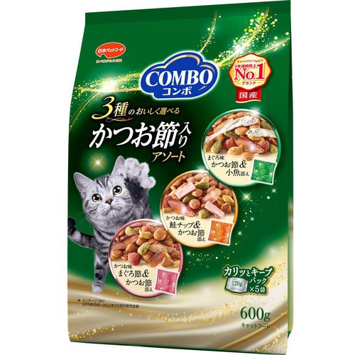 【ペット用】 日本ペットフード　 国産コンボキャット 3種のおいしく選べる かつお節入りアソート 600g