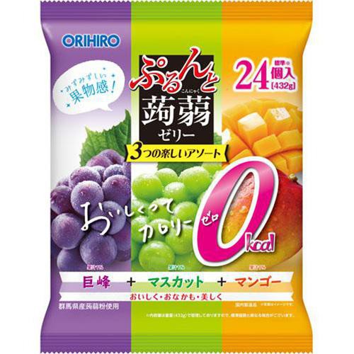 オリヒロ ぷるんと蒟蒻ゼリー パウチ カロリーゼロ 巨峰+マスカット+マンゴー 24個