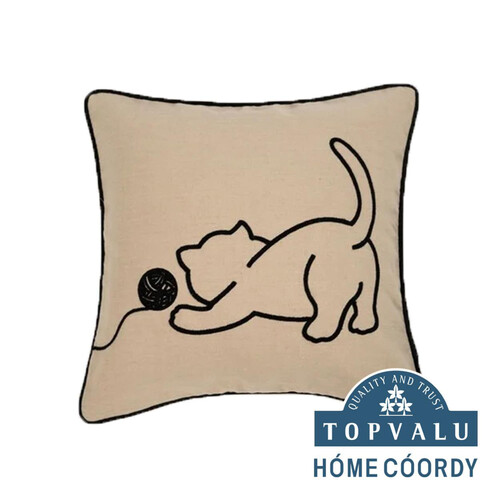 クッションカバー 刺繍CAT 45 x 45cm ベージュ ホームコーディ Green