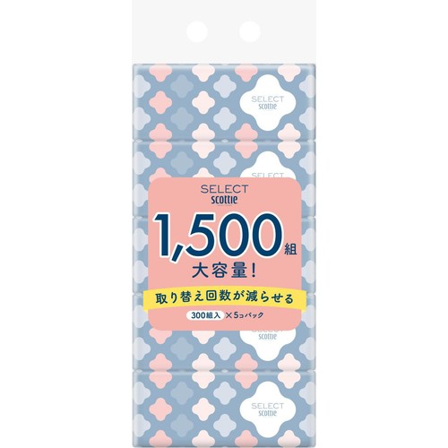 日本製紙クレシア スコッティ セレクトソフトパックティッシュ 300組入 x 5コパック