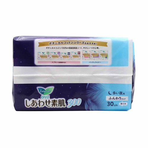 花王 ロリエ しあわせ素肌300 多い夜用 羽つき 無香料 30cm 10個