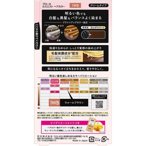 花王 ブローネ ルミエスト ヘアカラー 1WB ウォームブラウン 100g + 8g