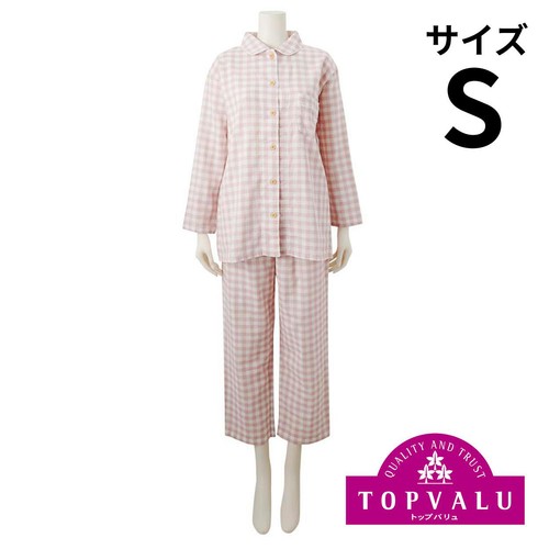 シャツパジャマ 二重ガーゼ チェック柄 婦人 ピンク S トップバリュ