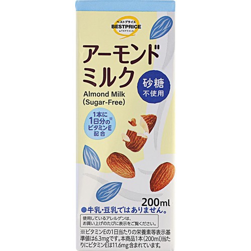 アーモンドミルク 砂糖不使用 200ml トップバリュベストプライス