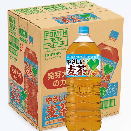 サントリー グリーンダカラやさしい麦茶 1ケース 2000ml x 6本 Green