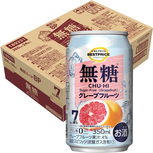 無糖グレープフルーツ 1ケース 350ml x 24本 トップバリュベストプライス
