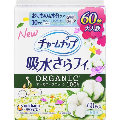 ユニ・チャーム チャームナップ 吸水さらフィ オーガニックコットン100% 無香料 10cc 19cm 60枚入
