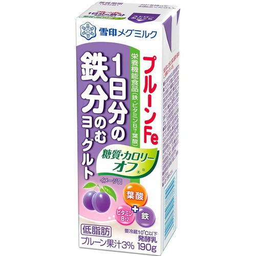 雪印メグミルク プルーンFe 1日分の鉄分 のむヨーグルト 糖質・カロリーオフ 190g