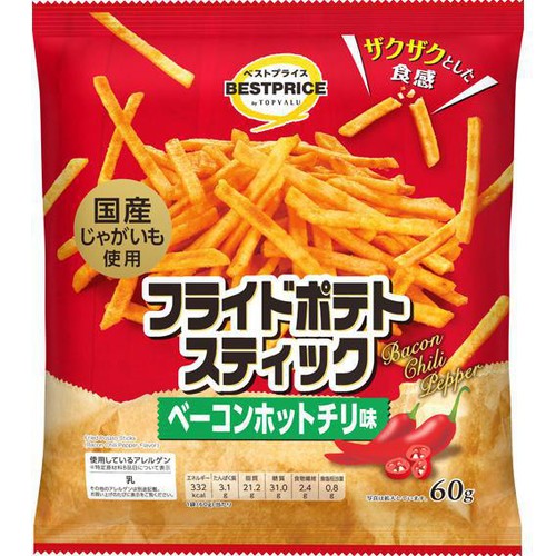 フライドポテトスティック ベーコンホットチリ味 60g トップバリュ