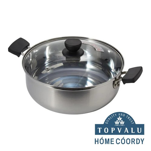 ステンレス製両手鍋 ガラスフタ付 26cm IH対応 ホームコーディ Green