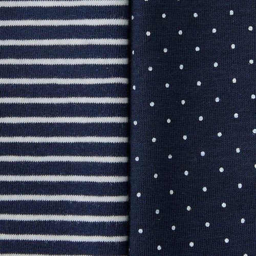 ショーツカジュアル 2枚組 ふつう丈 ドット + ボーダー 婦人 ネイビー